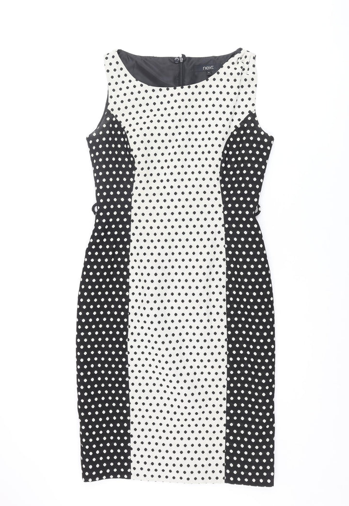 NEXT Womens Black Polka Dot Cotton Shift Size 10 Round Neck Zip