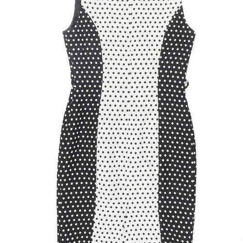 NEXT Womens Black Polka Dot Cotton Shift Size 10 Round Neck Zip