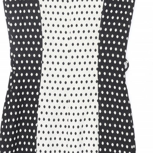 NEXT Womens Black Polka Dot Cotton Shift Size 10 Round Neck Zip