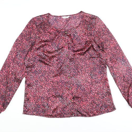 Classic Womens Multicoloured Geometric Polyester Basic Button-Up Size 14 Round Neck