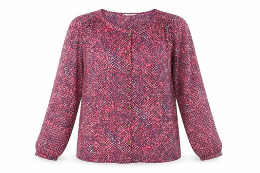 Front view of Classics women’s multicoloured geometric polyester basic button-up, size UK 14, round neck