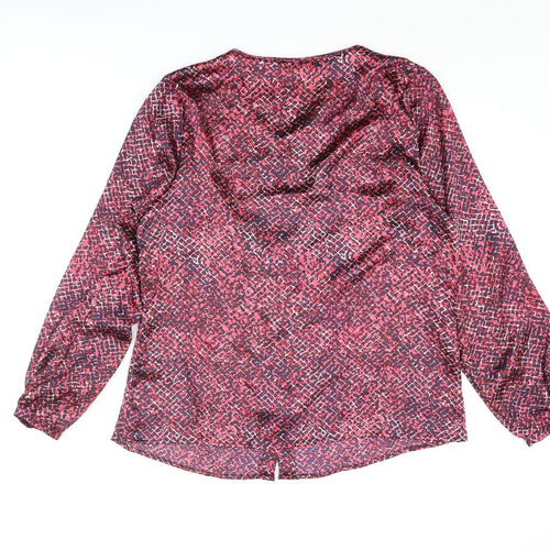 Classic Womens Multicoloured Geometric Polyester Basic Button-Up Size 14 Round Neck