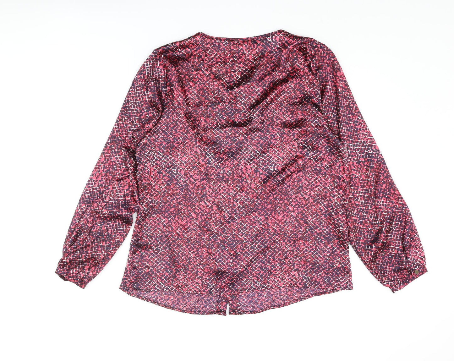 Classic Womens Multicoloured Geometric Polyester Basic Button-Up Size 14 Round Neck