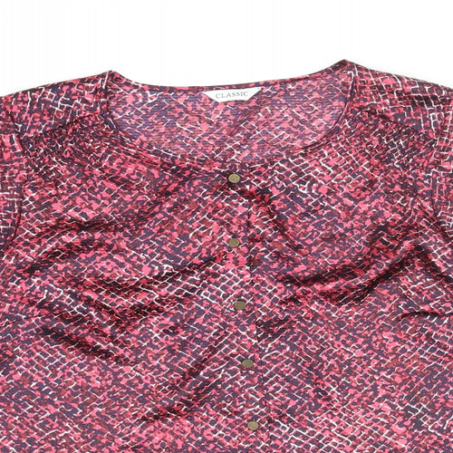 Classic Womens Multicoloured Geometric Polyester Basic Button-Up Size 14 Round Neck