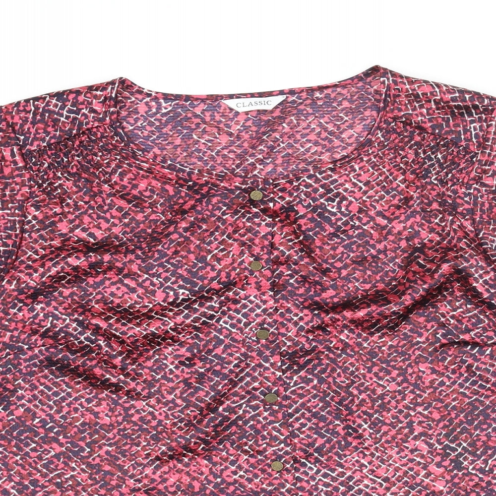 Classic Womens Multicoloured Geometric Polyester Basic Button-Up Size 14 Round Neck