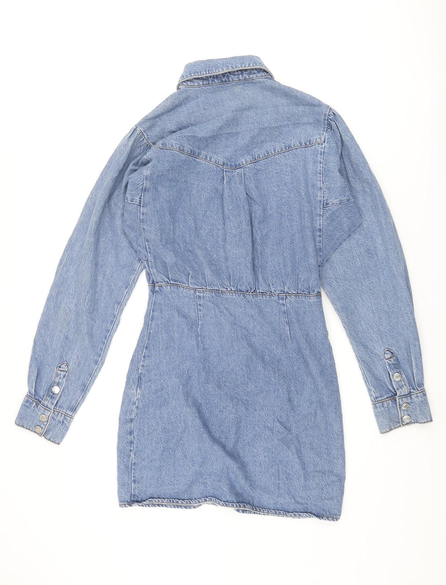 ASOS Womens Blue Cotton Shift Size 6 Collared Snap