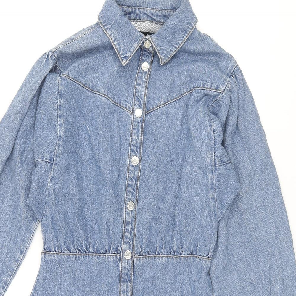 ASOS Womens Blue Cotton Shift Size 6 Collared Snap