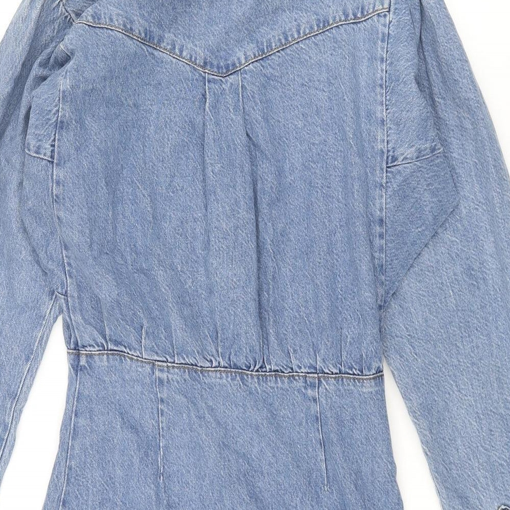 ASOS Womens Blue Cotton Shift Size 6 Collared Snap