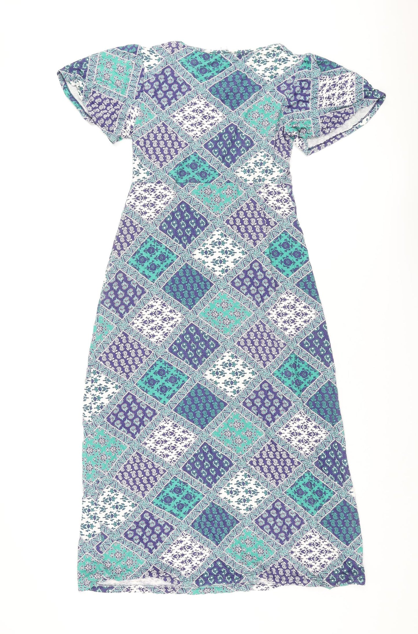 Cotton Traders Womens Blue Geometric Viscose A-Line Size 10 Round Neck Pullover