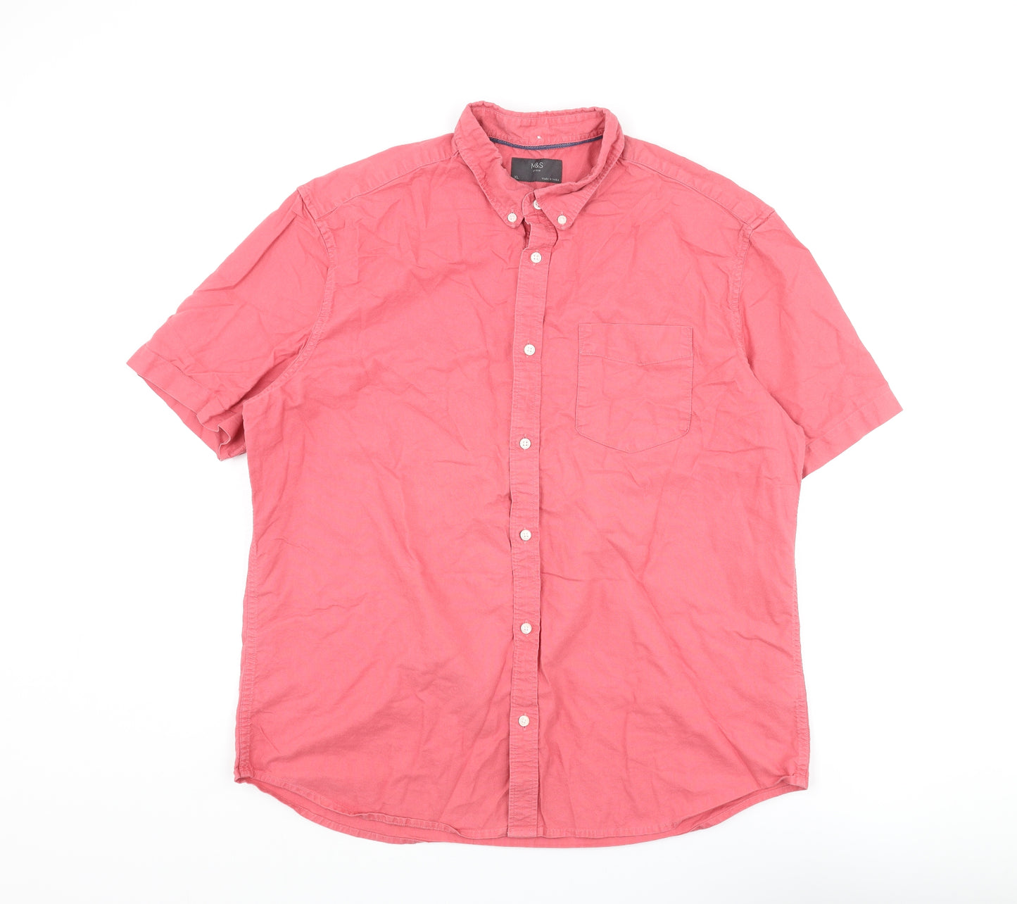 Marks and Spencer Mens Pink Cotton Button-Up Size XL Collared Button