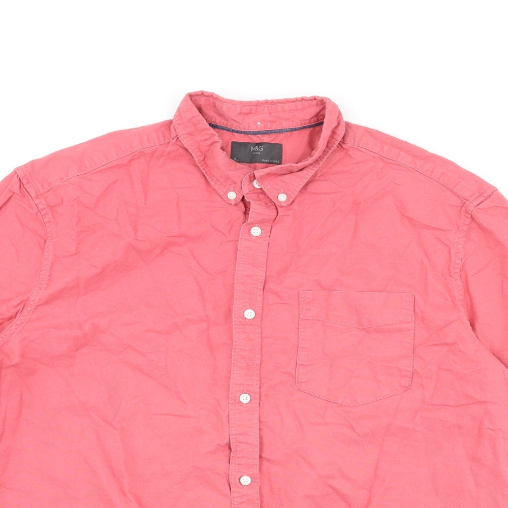 Marks and Spencer Mens Pink Cotton Button-Up Size XL Collared Button