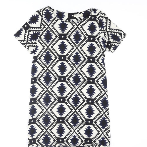 Vera & Lucy Womens Multicoloured Geometric Polyester A-Line Size S Round Neck Zip - Size S-M