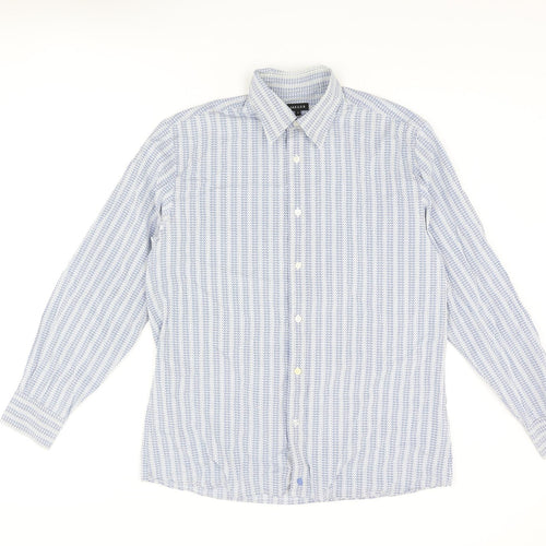 Jaeger Mens Blue Striped Cotton Button-Up Size M Collared Button