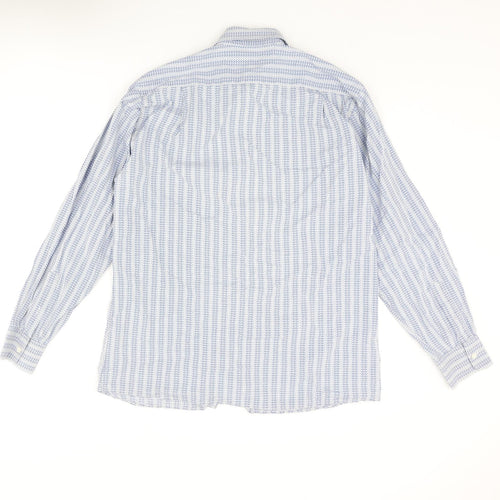 Jaeger Mens Blue Striped Cotton Button-Up Size M Collared Button