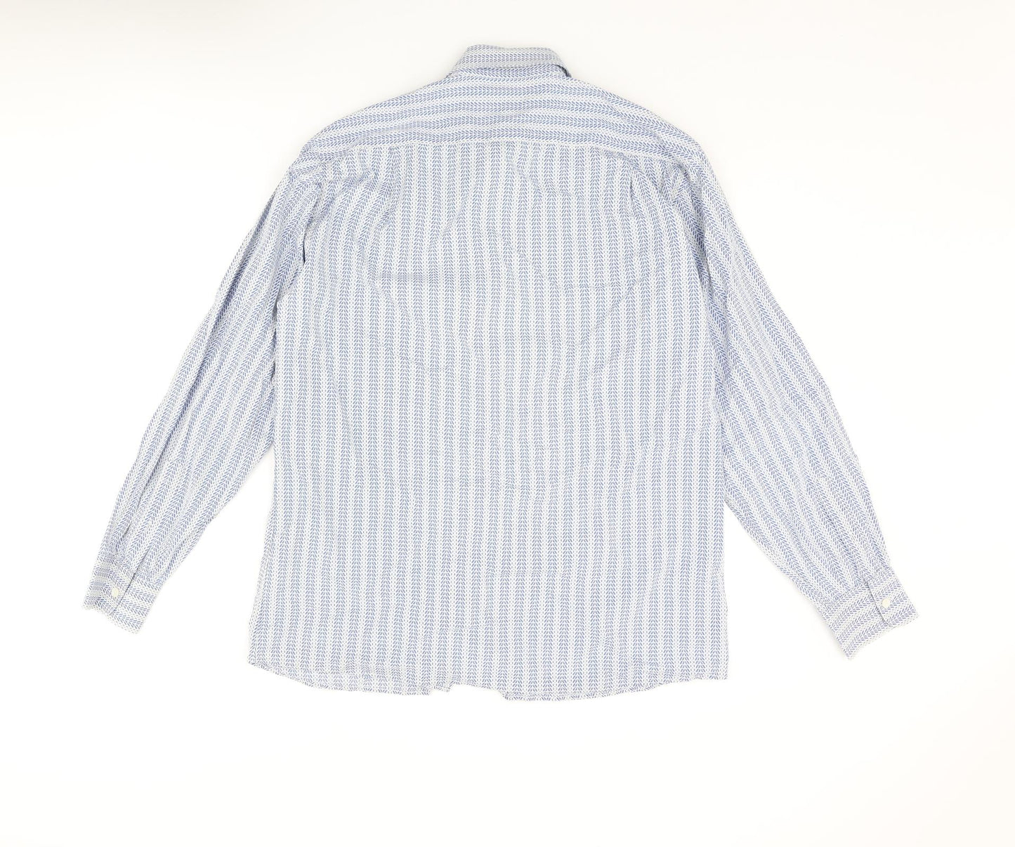Jaeger Mens Blue Striped Cotton Button-Up Size M Collared Button