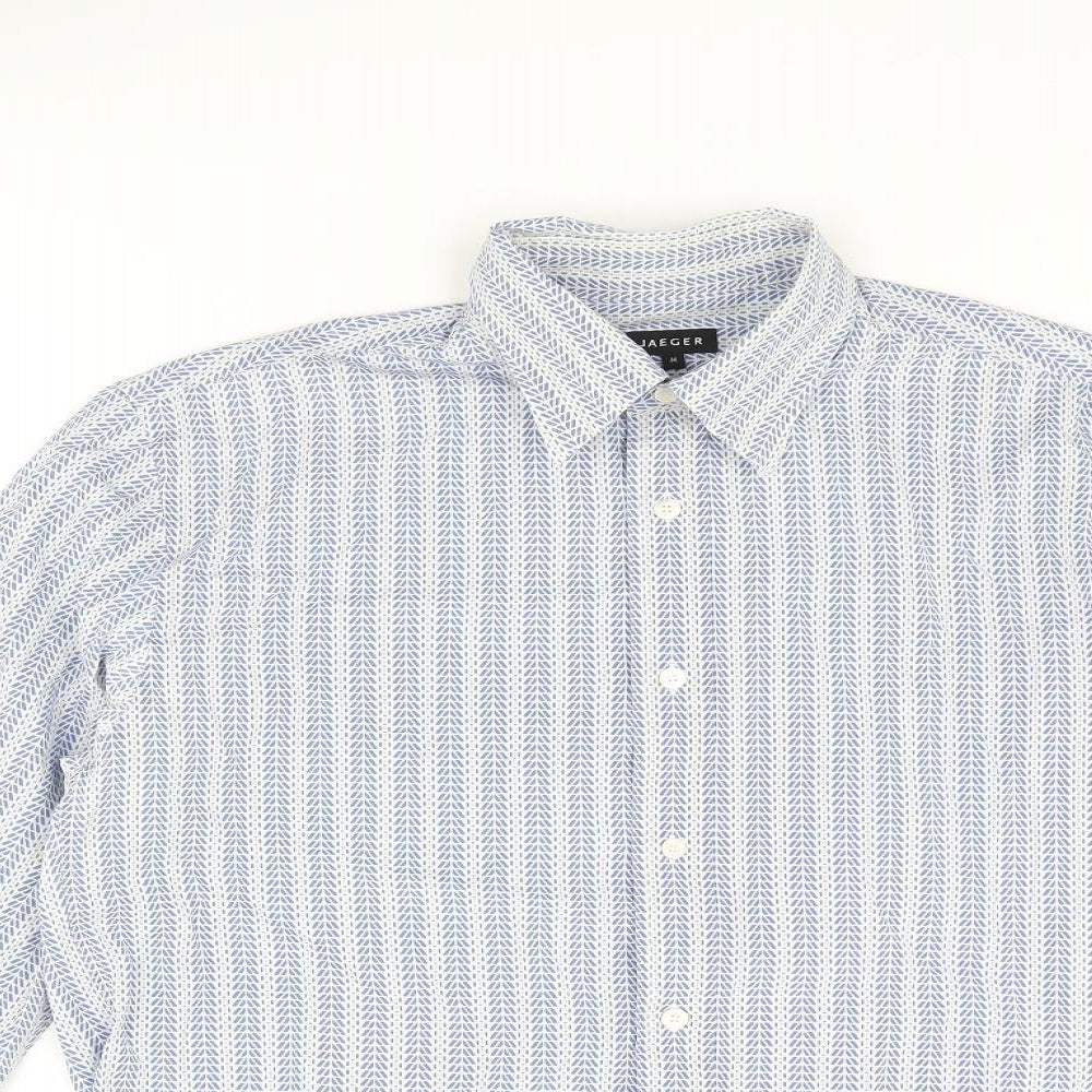 Jaeger Mens Blue Striped Cotton Button-Up Size M Collared Button