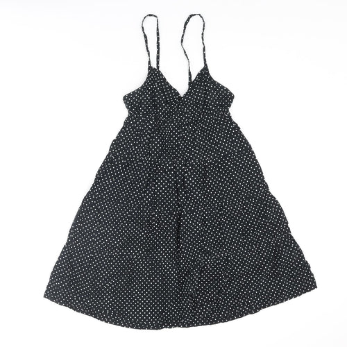 H&M Womens Black Polka Dot Cotton A-Line Size 4 V-Neck Pullover