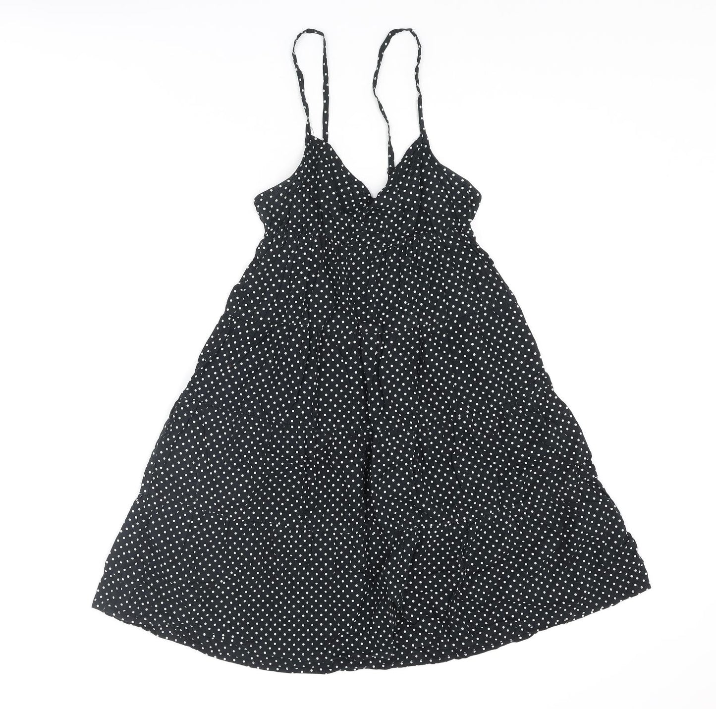 H&M Womens Black Polka Dot Cotton A-Line Size 4 V-Neck Pullover