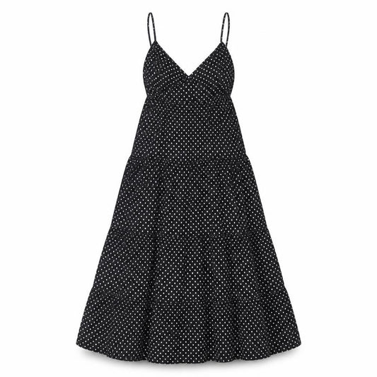 Front view of H&M women’s black polka dot cotton a-line, size UK 4, v-neck pullover