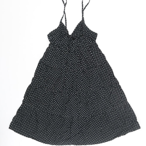 H&M Womens Black Polka Dot Cotton A-Line Size 4 V-Neck Pullover
