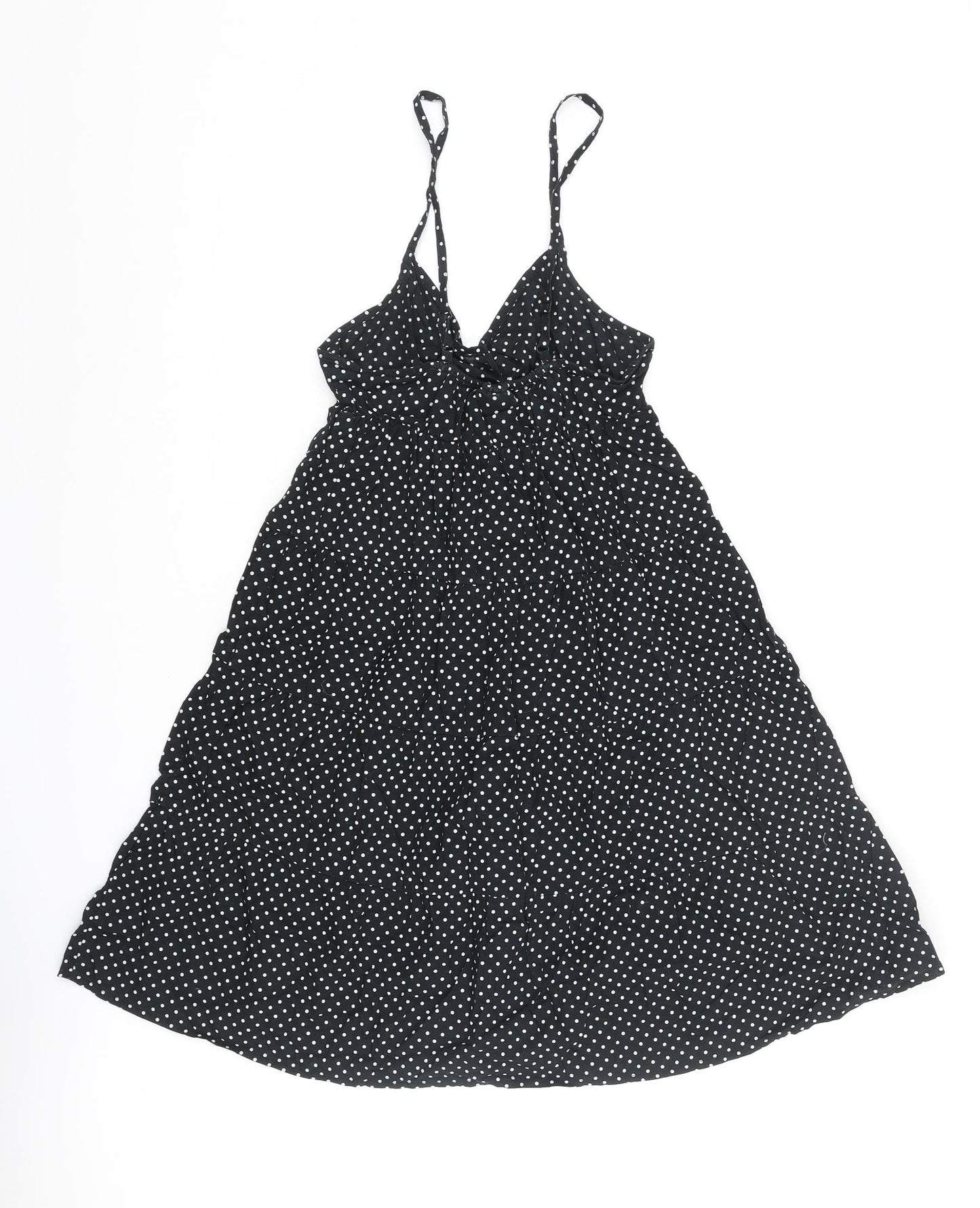 H&M Womens Black Polka Dot Cotton A-Line Size 4 V-Neck Pullover