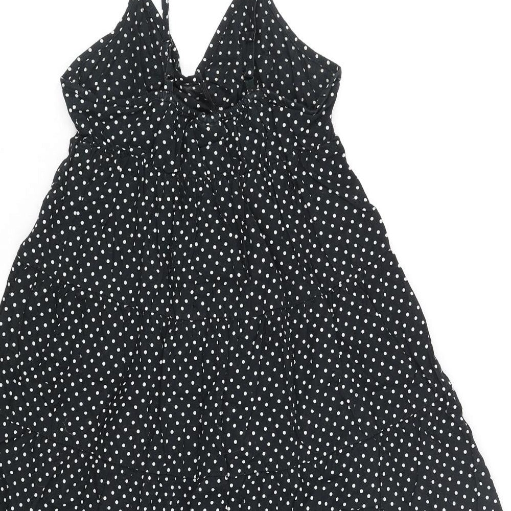 H&M Womens Black Polka Dot Cotton A-Line Size 4 V-Neck Pullover