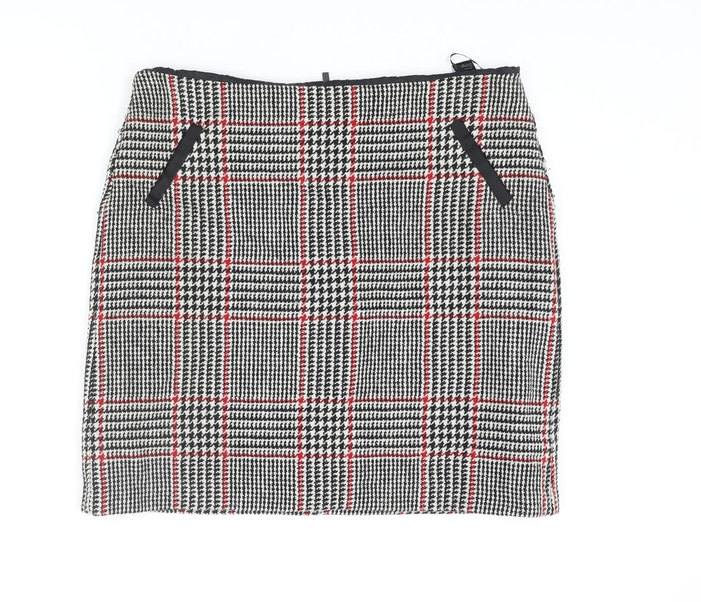 Marks and Spencer Womens Black Plaid Polyester A-Line Skirt Size 16 Zip
