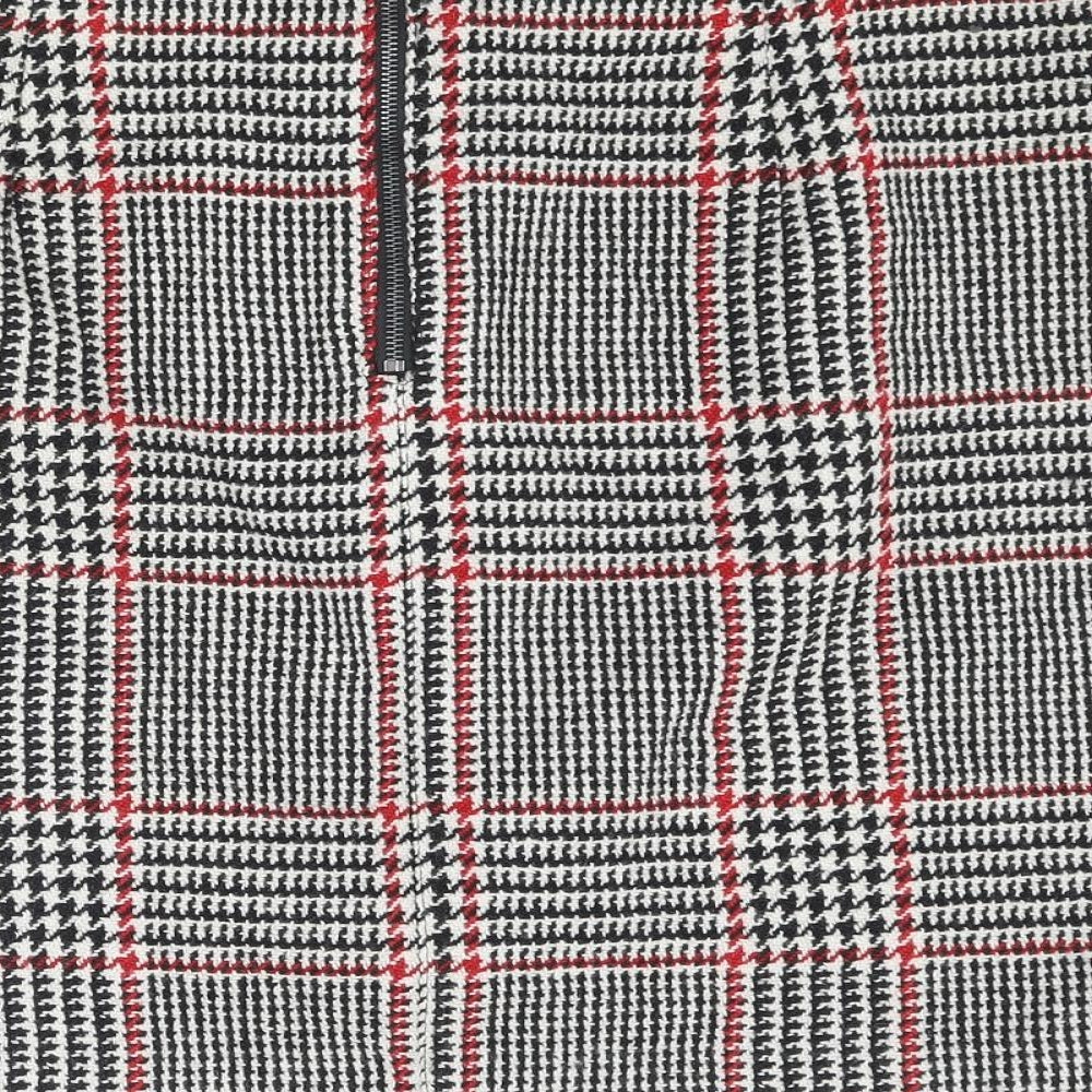 Marks and Spencer Womens Black Plaid Polyester A-Line Skirt Size 16 Zip