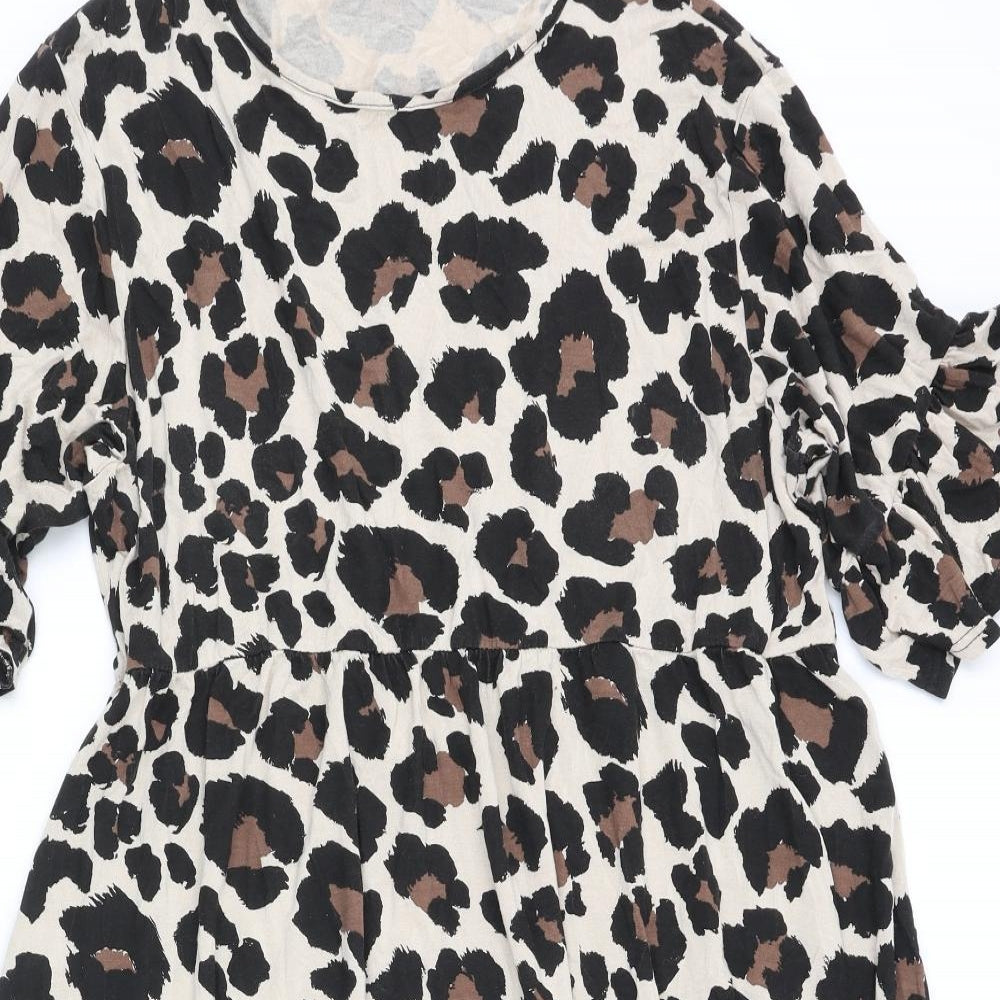 Boohoo Womens Beige Animal Print Viscose A-Line Size 20 Round Neck Pullover - Leopard Print