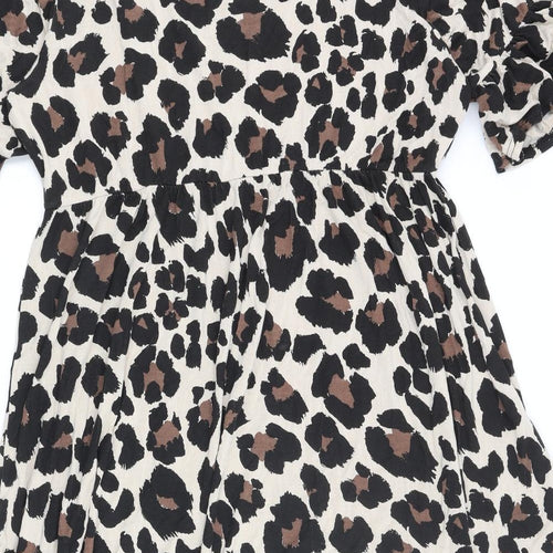Boohoo Womens Beige Animal Print Viscose A-Line Size 20 Round Neck Pullover - Leopard Print