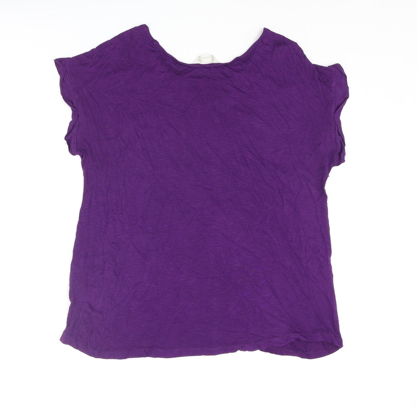 BHS Womens Purple Floral Viscose Basic T-Shirt Size 14 Round Neck