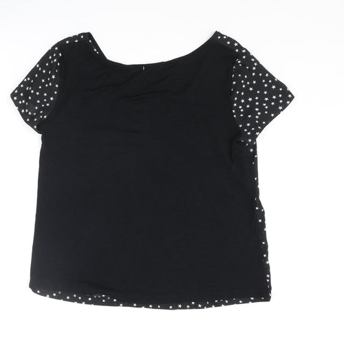 Debenhams Womens Black Geometric Polyester Basic T-Shirt Size 14 Round Neck - Star Pattern