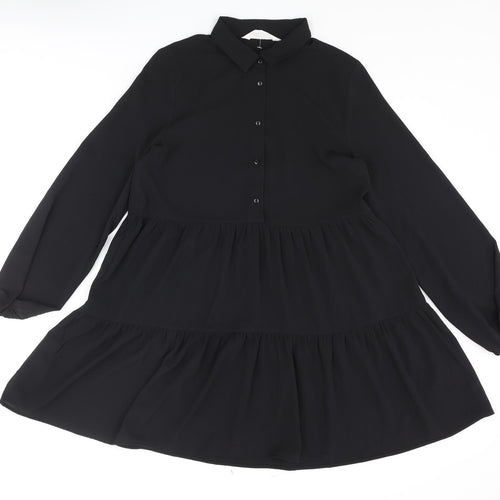 H&M Girls Black Polyester Trapeze & Swing Size 13-14 Years Collared Button
