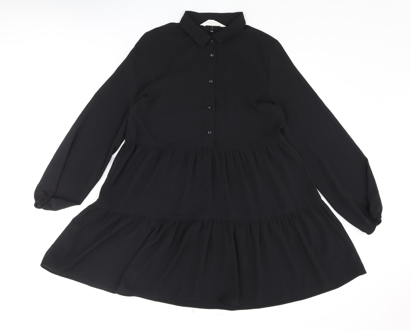 H&M Girls Black Polyester Trapeze & Swing Size 13-14 Years Collared Button