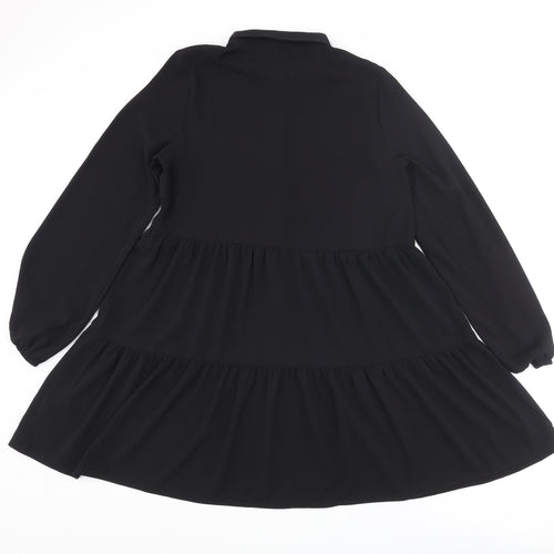 H&M Girls Black Polyester Trapeze & Swing Size 13-14 Years Collared Button