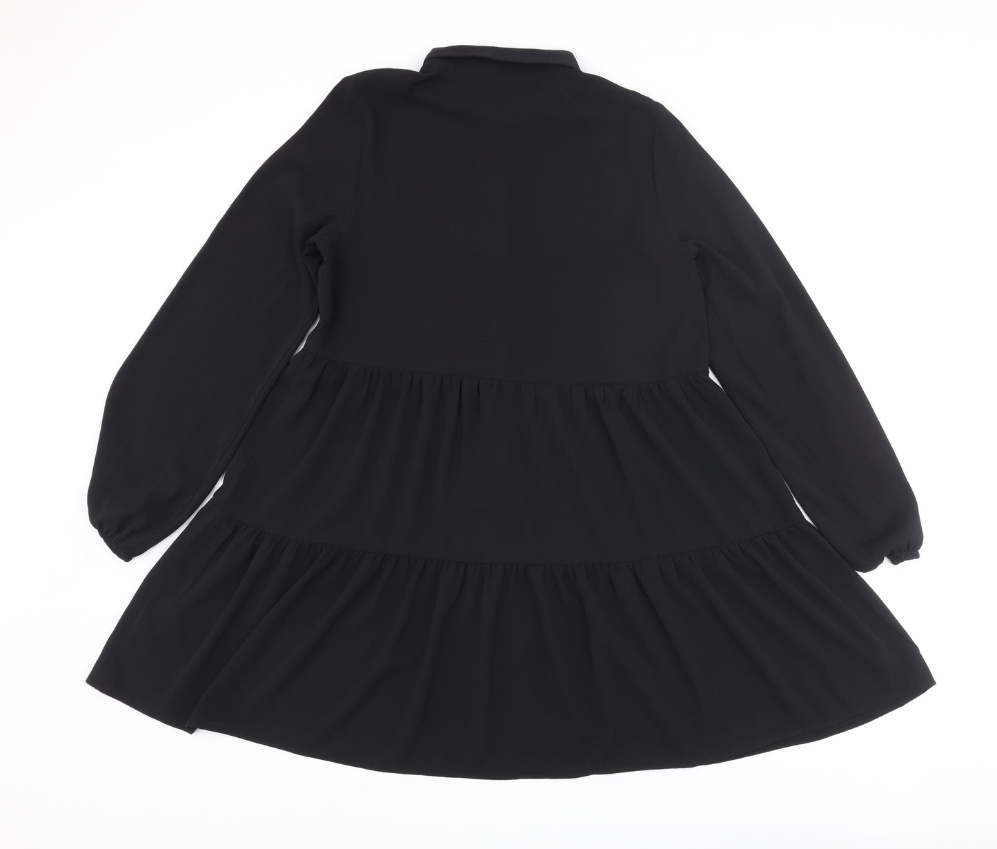 H&M Girls Black Polyester Trapeze & Swing Size 13-14 Years Collared Button