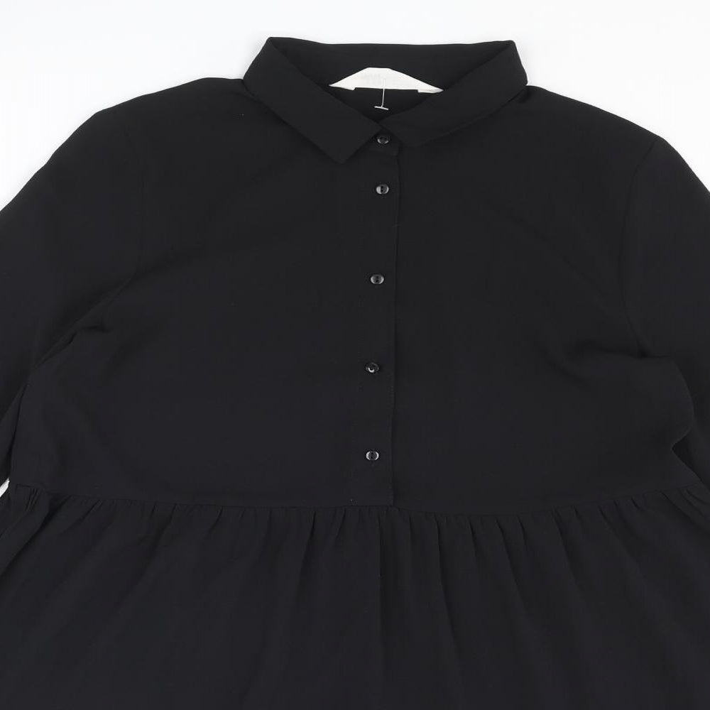 H&M Girls Black Polyester Trapeze & Swing Size 13-14 Years Collared Button