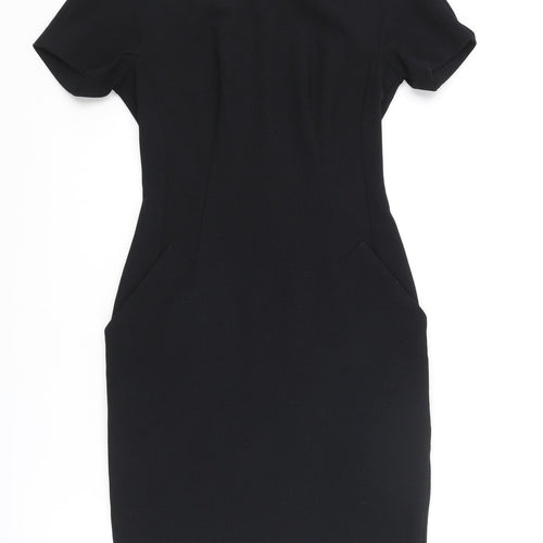 NEXT Womens Black Polyester Pencil Dress Size 6 Boat Neck Zip