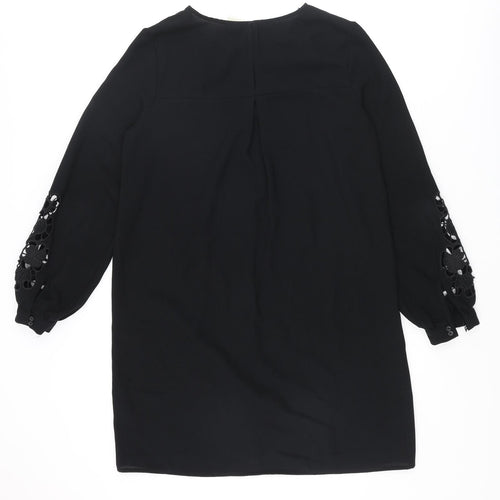 H&M Womens Black Polyester Shift Size 8 Round Neck Button