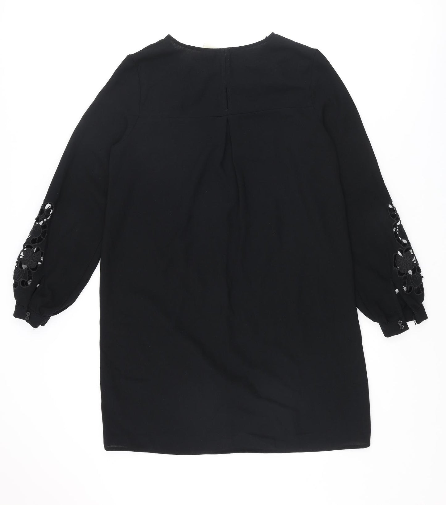 H&M Womens Black Polyester Shift Size 8 Round Neck Button