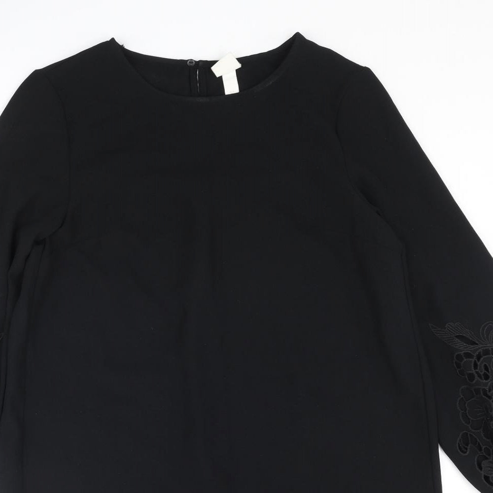 H&M Womens Black Polyester Shift Size 8 Round Neck Button