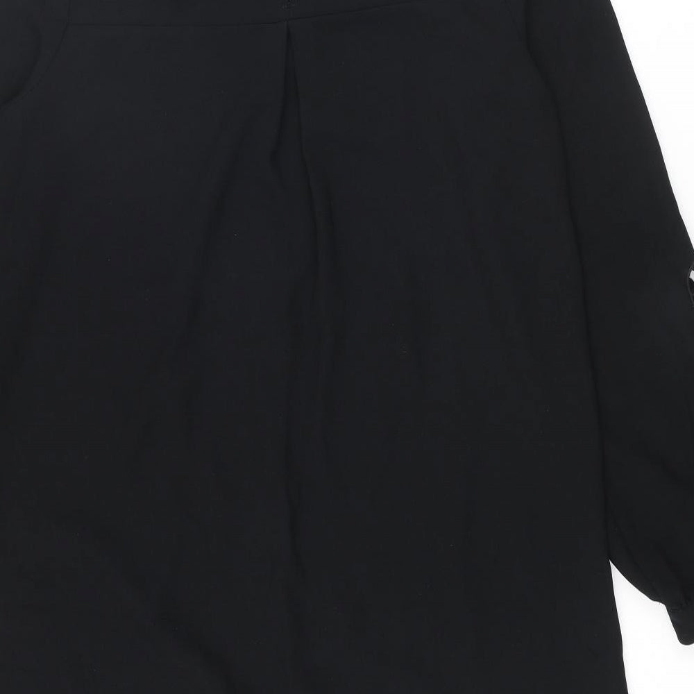 H&M Womens Black Polyester Shift Size 8 Round Neck Button