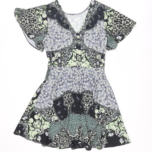 Miss Selfridge Womens Multicoloured Geometric Polyester A-Line Size 10 Round Neck Zip - Floral