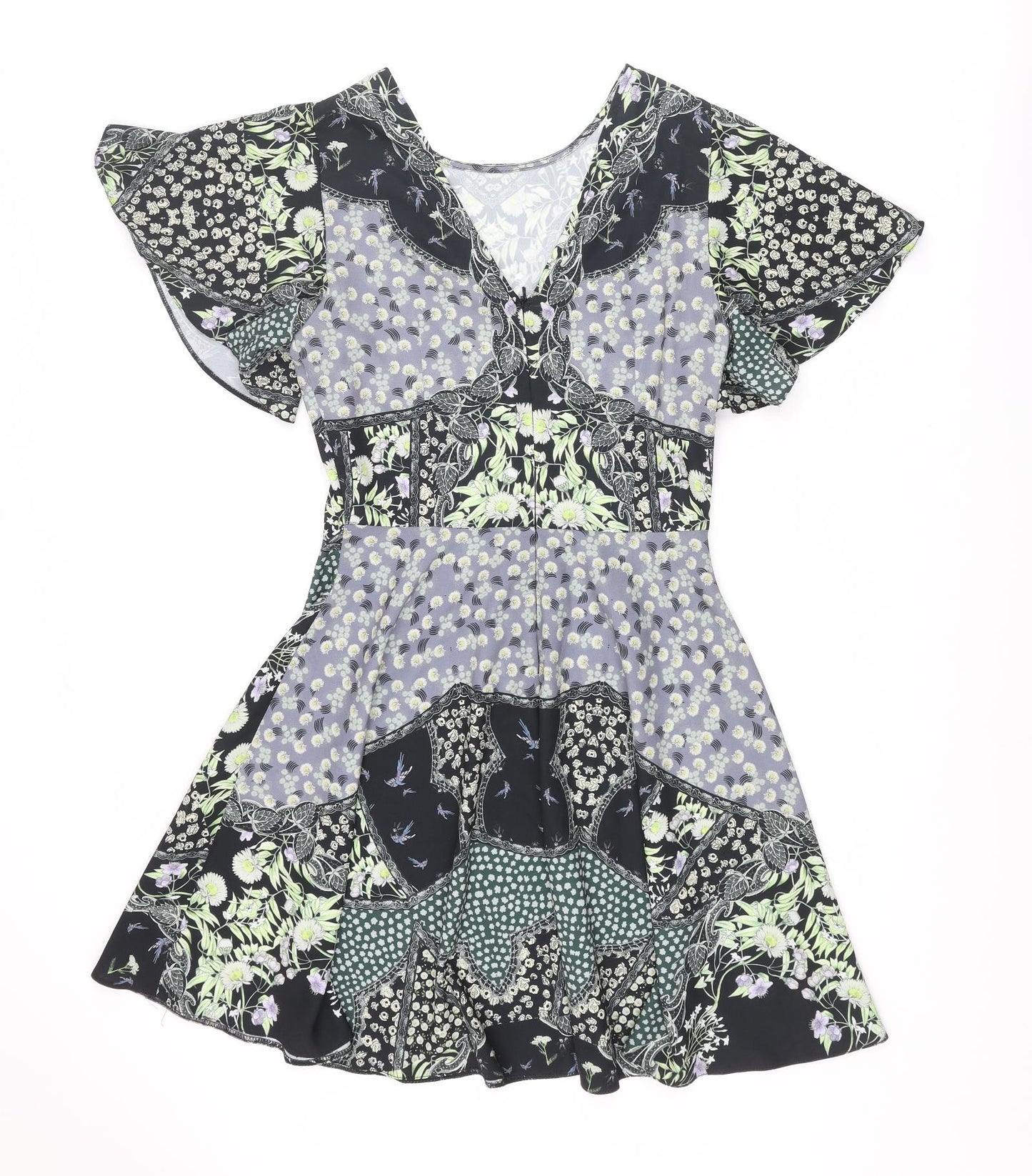 Miss Selfridge Womens Multicoloured Geometric Polyester A-Line Size 10 Round Neck Zip - Floral