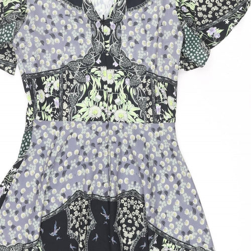 Miss Selfridge Womens Multicoloured Geometric Polyester A-Line Size 10 Round Neck Zip - Floral