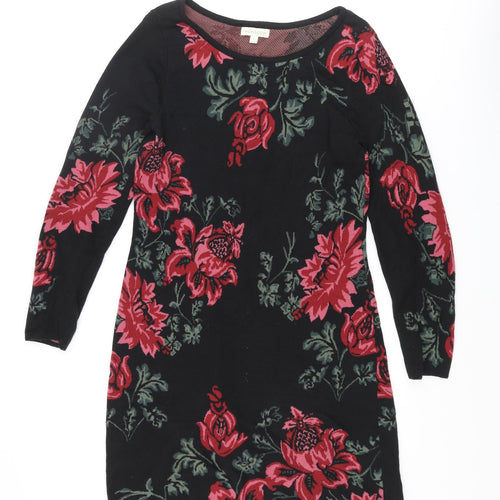 Monsoon Womens Multicoloured Floral Cotton Shirt Dress Size S Boat Neck Pullover