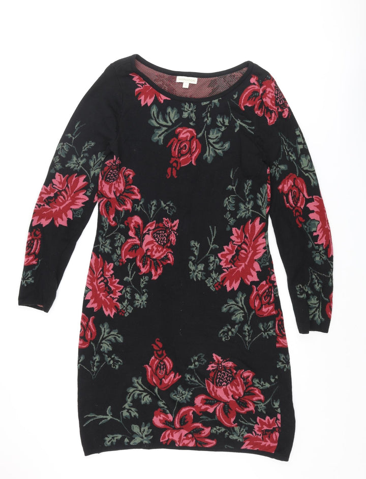 Monsoon Womens Multicoloured Floral Cotton Shirt Dress Size S Boat Neck Pullover