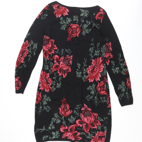 Monsoon Womens Multicoloured Floral Cotton Shirt Dress Size S Boat Neck Pullover