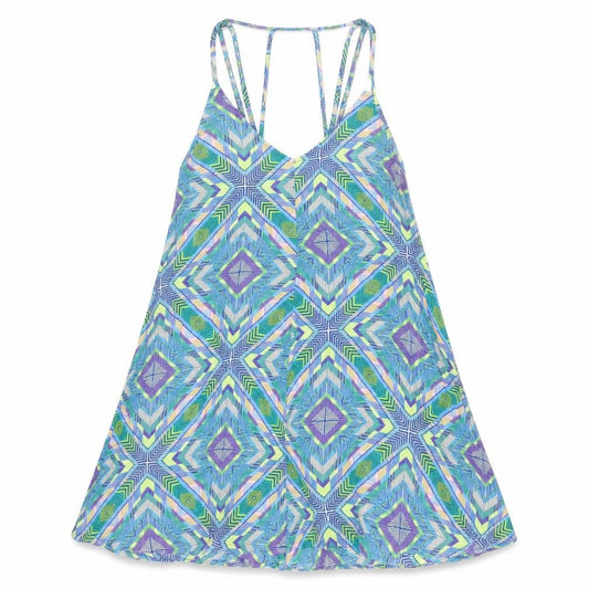 Front view of Next women’s multicoloured geometric viscose a-line, size UK 14, v-neck pullover