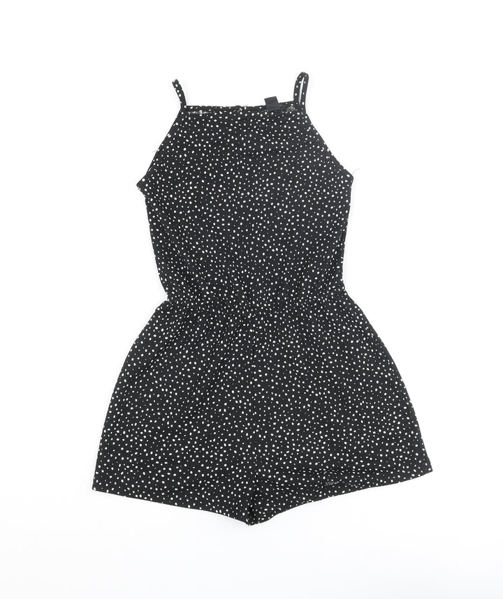 New Look Girls Black Geometric Polyester Playsuit One-Piece Size 9 Years L3 in Button